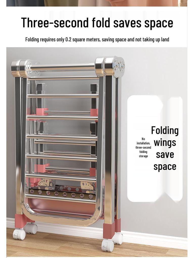 Wing-Shaped Stainless Steel Folding Clothes Rack for Indoor Drying and Storage