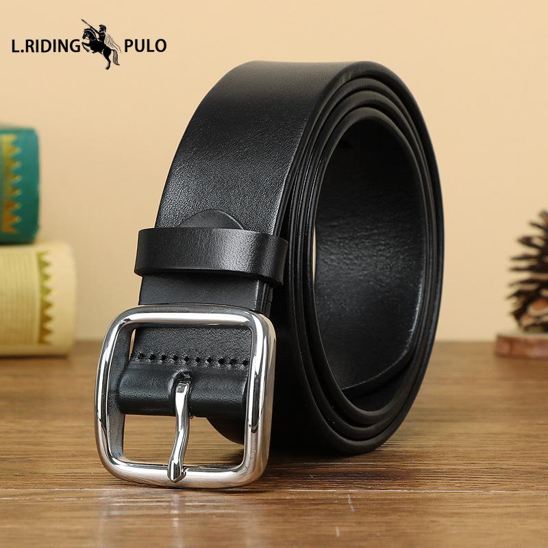 Stainless Steel Buckle Belt for Men, Genuine Leather Pin Buckle, Top Layer Cowhide, Korean Style, Retro Fashion, Trendy, Versatile Casual Trouser Belt
