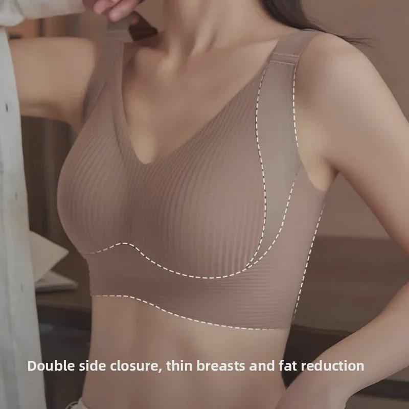 Seamless Full-Cup Adjustable Bra for Large-Breasted Women, Anti-Sagging, Thin Design, Small To Large Sizes, Side Support.