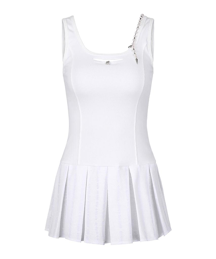 Soea [Limited Edition] Destroy Pleats Beads Dress (White)