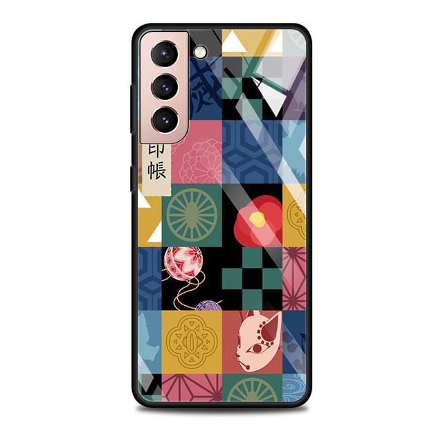 Szklane etui do Samsung Galaxy S21 S20 Ultra S10 Plus Lite S20fe 5g S10e S9 S8 zderzak Shell pokrywa Funda Anime Demon Slayer kolor