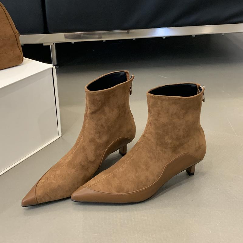 

Fashion SUOJIALUN 2025 New Brand Women Ankle Boots Fashion Pointed Toe Ladies Elegant Short Boots Thin Low Heel Outdoor Dress Chelsea Bo 39 коричневый