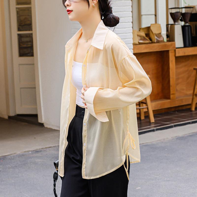 GMXIA Women's Shirt Summer Thin Cardigan Loose Shirt Jacket Ice Silk Sunscreen Clothing Top Long-sleeved Sun Shirt Tide