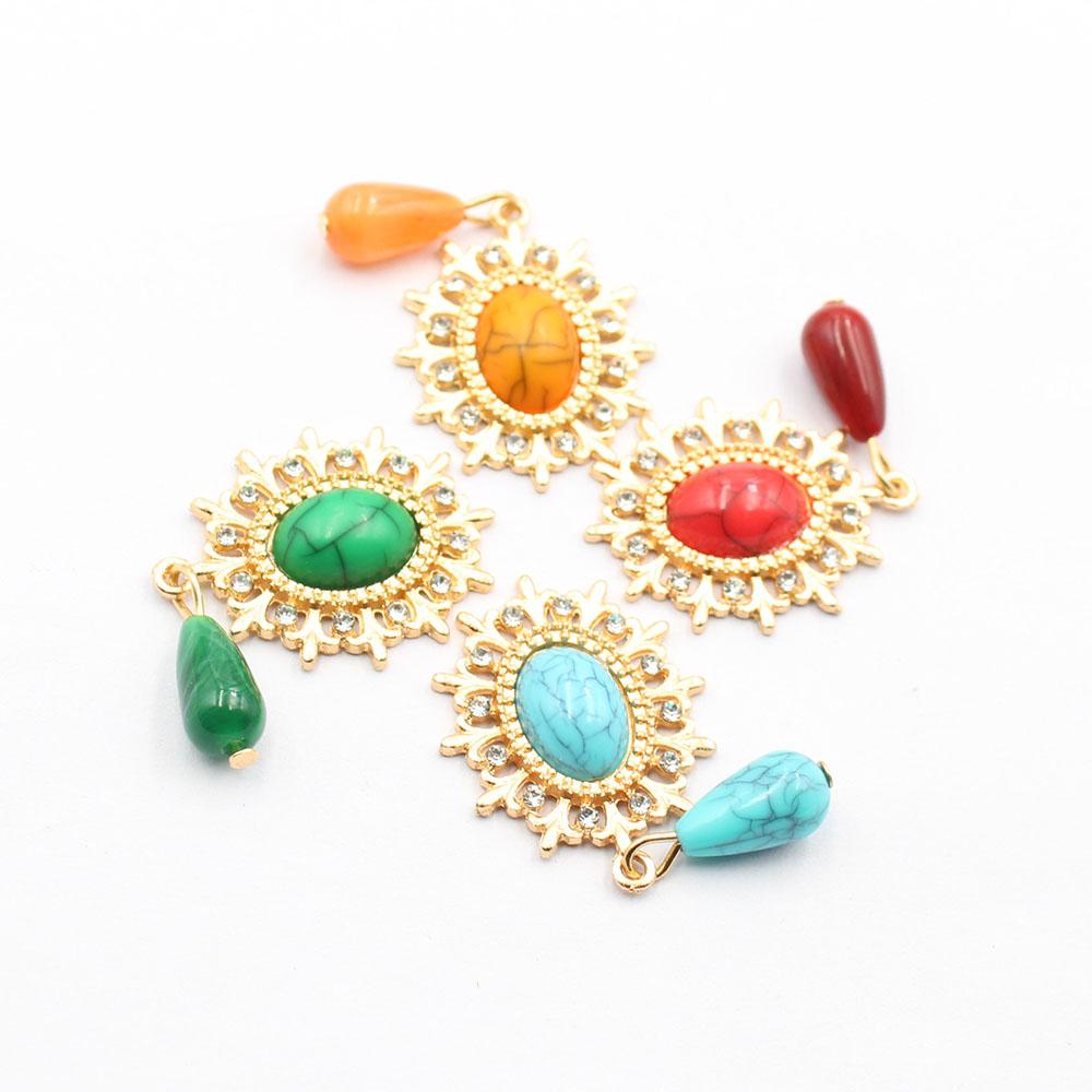 New 5 pieces of 25 * 50mm oval flat turquoise pendant DIY clothing, shoes, hats, forehead decoration pendant