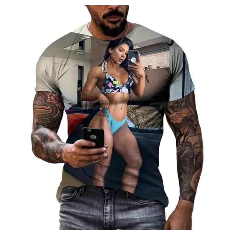 Summer Creative Sexy Beauty 3d Printed T-shirt Fashion Men's Oversized Crew Neck Casual Short-sleeved Shirt