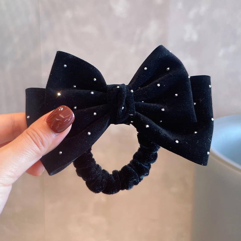 Novos elásticos de cabelo com laços coreanos, pretos e brancos, simples, laços de cabelo, mulheres, elegantes, grampos, acessórios para cabelo de meninas