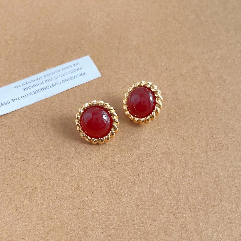 Elegant Retro Red Heart Pearl Earrings for Women - French Style Jewelry