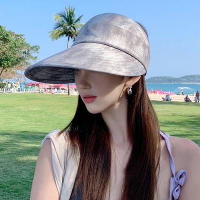 Beach Hat Large Brim Full Face Sun Protection Breathable Semi-Hollow Design Ties Foldable Hat Summer UV Blocking Ponytail Hat
