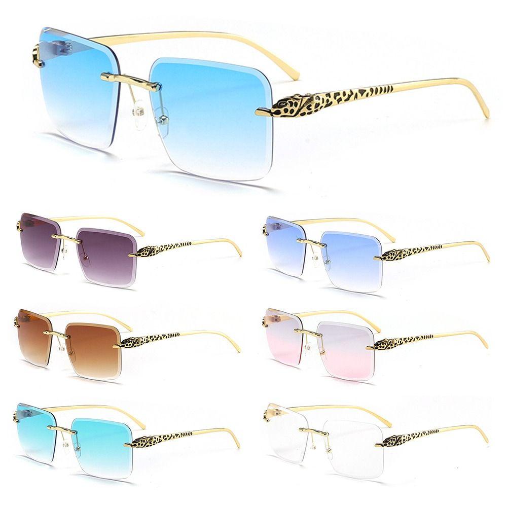 

UV400 Rimless Rectangle Sunglasses Clear Shades Retro Eyewear Women Men
