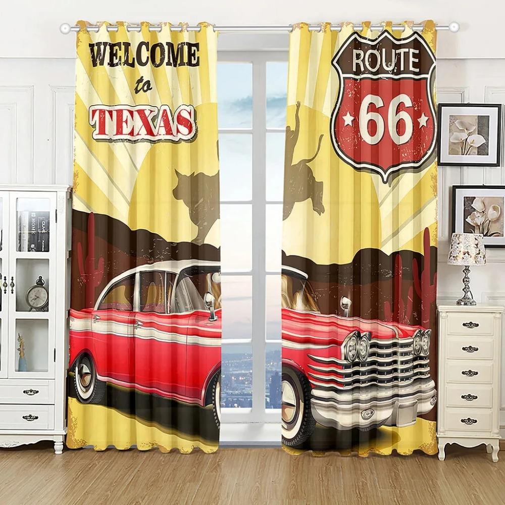 Vintage Car Motorcycle Retro Traditional Car Printed Clackout Drape Children Boys Girls Bedroom Space Space Living Room Bedroom Space Space Curtain