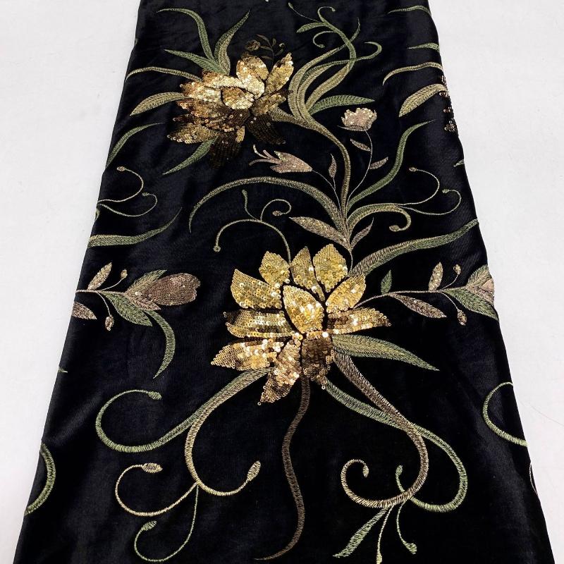 1/3/5Yards Floral Embroidery Colorful Beads Sequin Velvet Fabric for DIY Sewing Gowns Dress Cheongsam Clothing Accessories