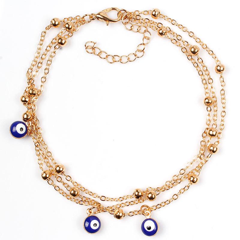 

European and American beach foot accessories, all handmade fringed anklets, double-sided blue eye accessories, yoga accessories
