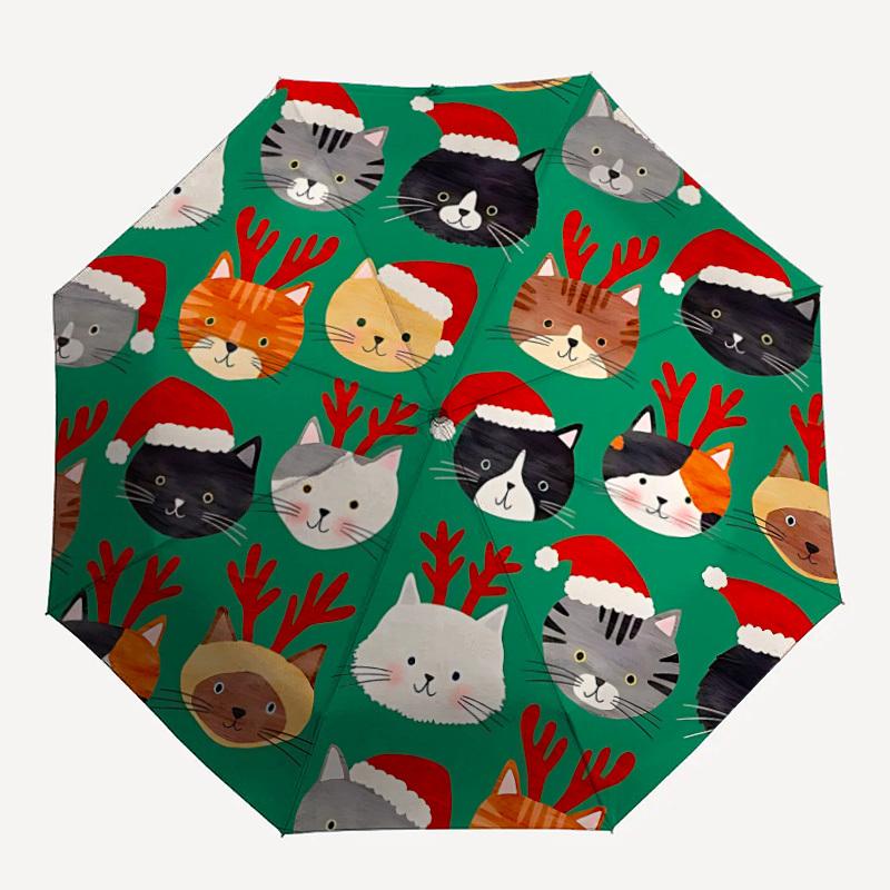 

1pc Christmas Cats Pattern Automatic Folding Umbrella - Portable Collapsible 8-Rib Umbrella for All Seasons yy251119146
