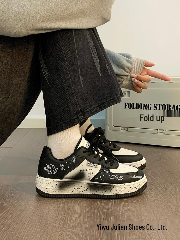 Men's Autumn 2025 Trendy Graffiti Skate Sneakers - Cool, Versatile, Casual Unisex White Shoes