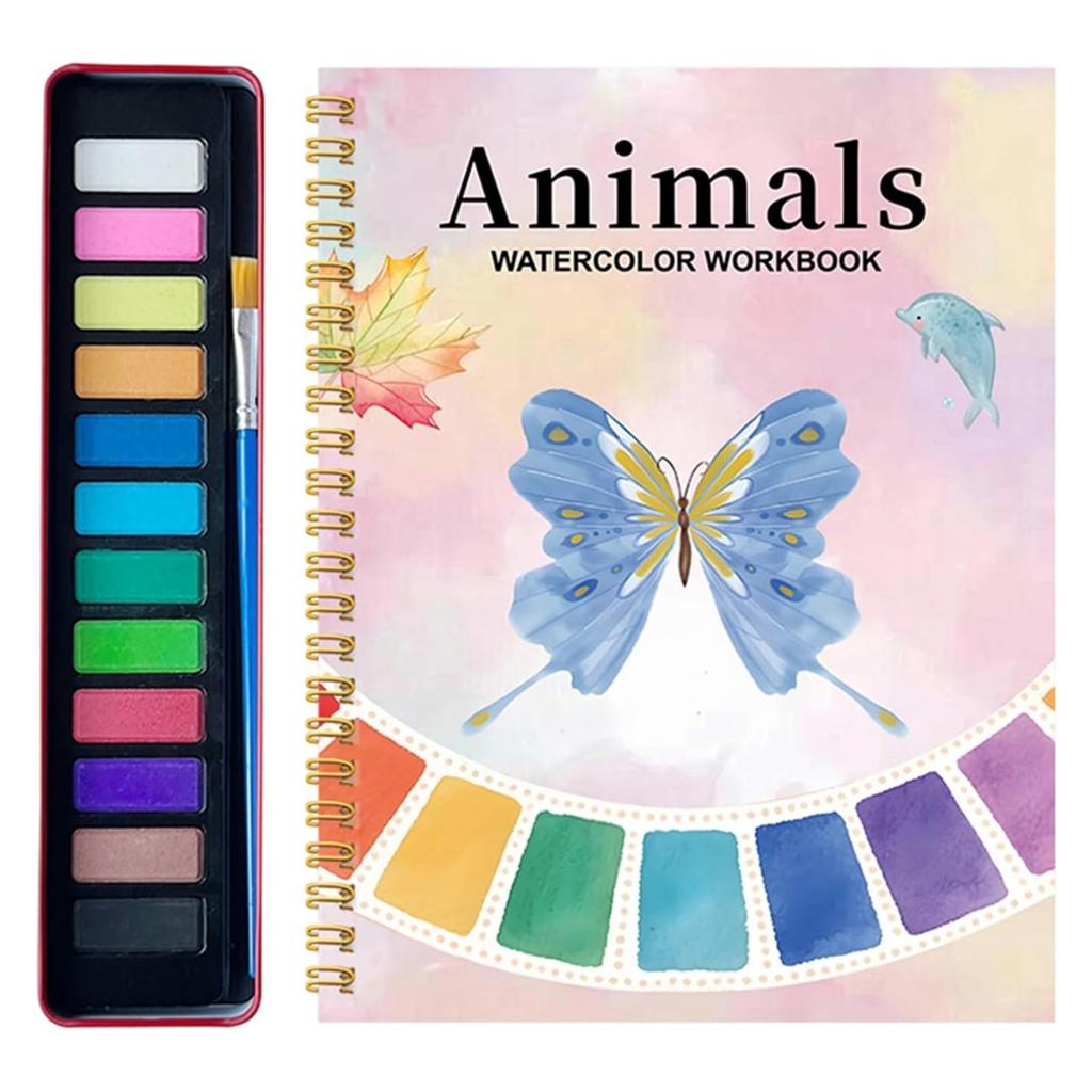 Watercolor Workbook Painting Book 12 Colors & Brush Educational Color Drawing Pages Painting Kit For Practice Your Painting