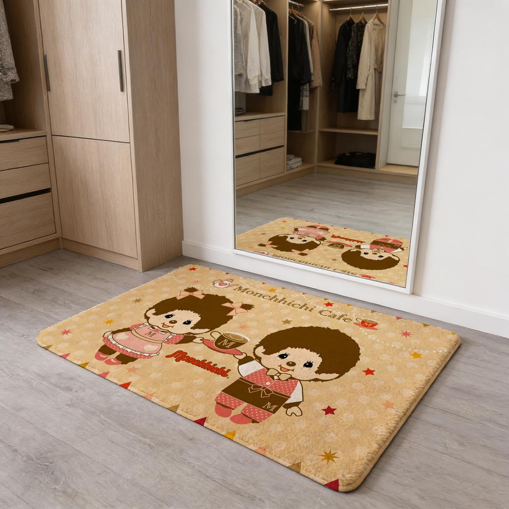 

Cute M-Monchhichi Floor Mat Flannel Door Mat Non-Slip Absorbent Washable Indoor Home Rug 40x60cm