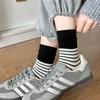 Black White Striped Cotton Knitted Women Socks Korean Fashion Autumn Winter Soft Warm Casual Couples Socks College Style Soxs