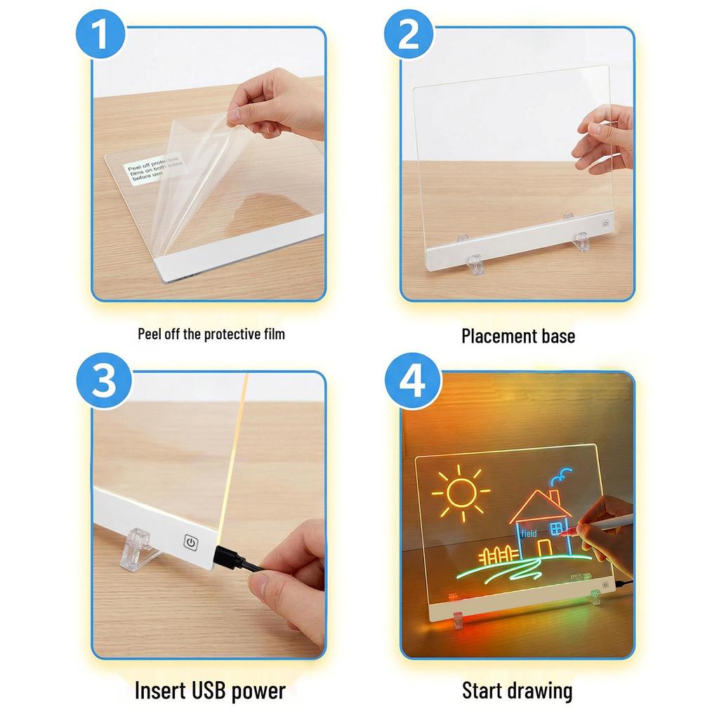 LED Luminous Doodle & Painting Board for Kids - Fluorescent & Erasable Night Light Gift