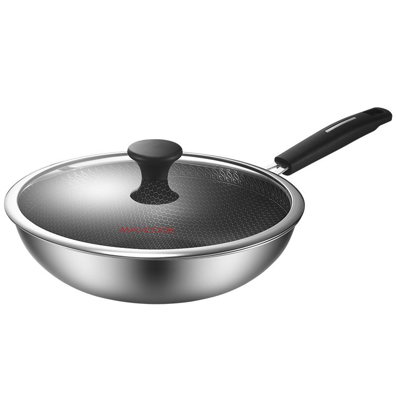MAXCOOK 3-Ply Stainless Steel Wok with Lid