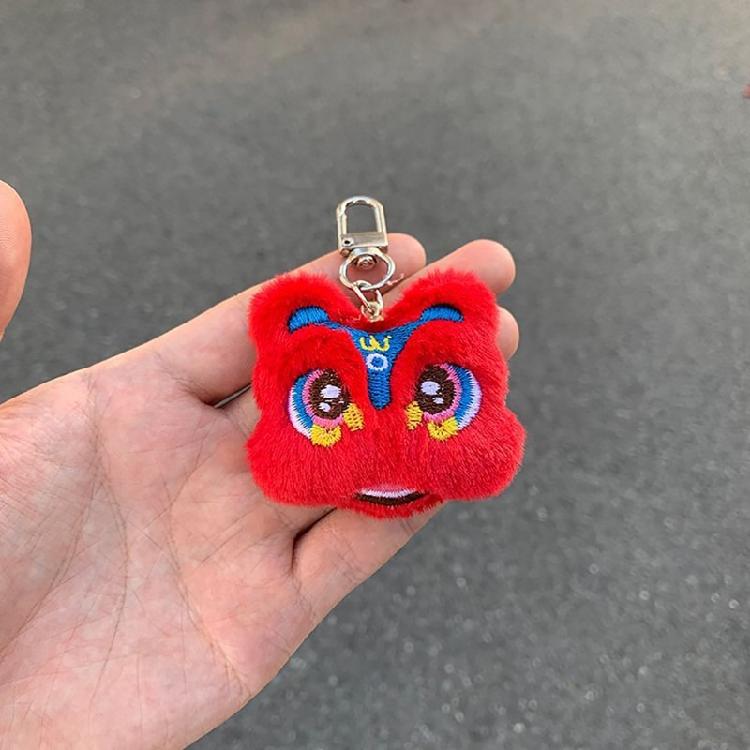 Chinese Lion Keychain Plush Lion Dance Keyring for Car Keys Backpack Ornament