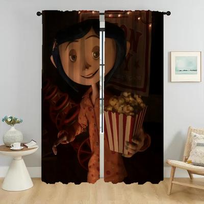 Decoración de Halloween de Coraline Cortina Opaca para Habitación 2 Paneles Cortinas Modernas para Sala de Estar Cortinas para Interiores del Hogar Cortinas Estores Niño