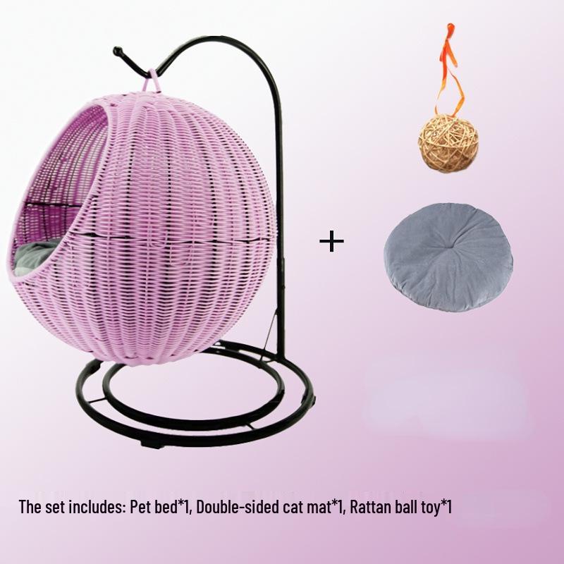 Cozy Rattan Cat Hanging Basket - Washable, Semi-Enclosed, All-Season Cat Bed for Winter Warmth