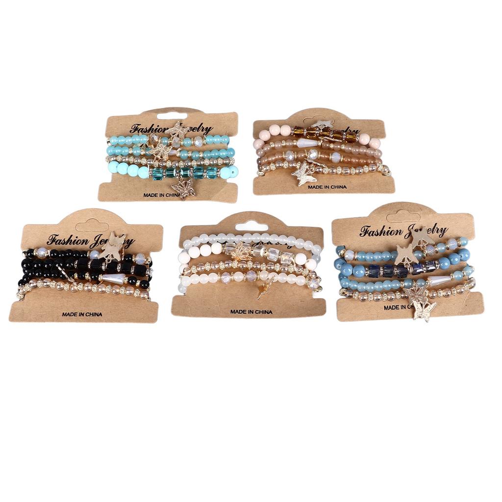 20 Pcs Butterfly Crystal Stone Stretch Pendant Bracelets Stackable Beaded Bracelet Set for Street Summer Beach