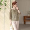 Stylish Summer Printed Top with Three-Quarter Sleeves for Middle-Aged and Elderly Women