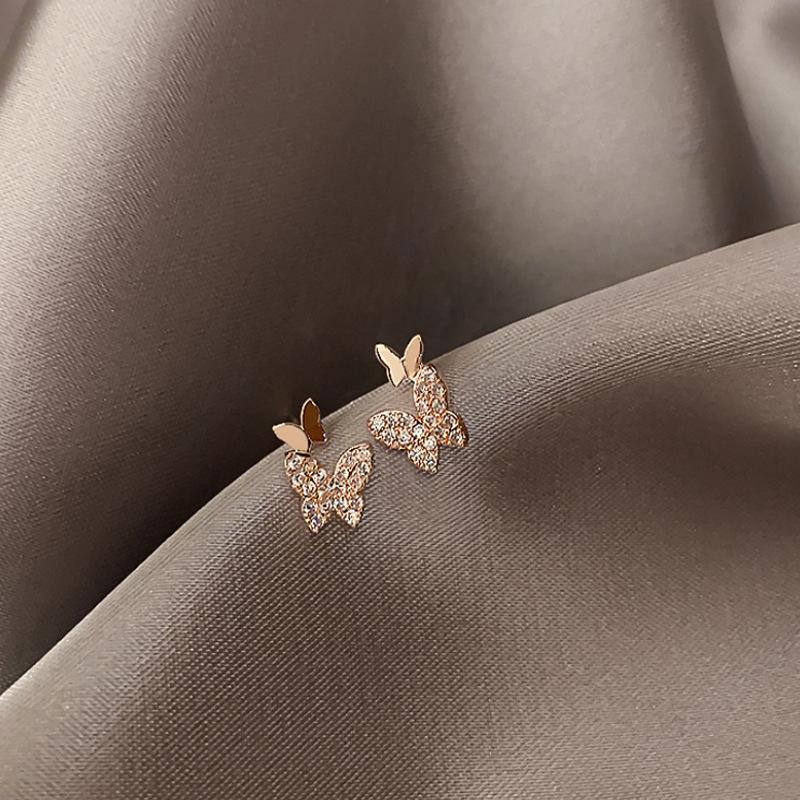 S925 Silver Needle Earrings Korea Dongdaemun Rhinestone Smart Butterfly Earrings Female Internet celebrity temperament Super fairy fashion earrings