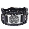 Vintage Viking Leather Bracelet With Compass Pendant Men Handmade Retro Style Adjustable Cuff Band