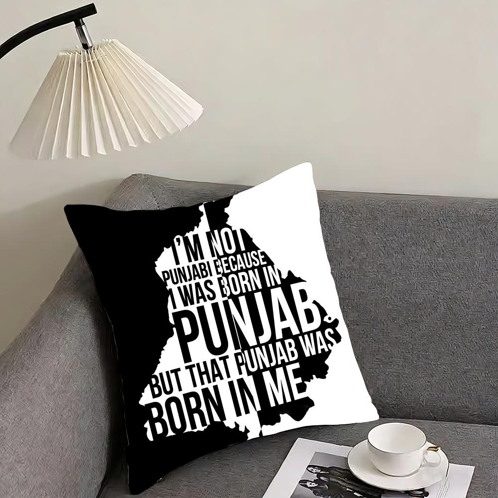Classic PPunjabB Map Cushion Cover Elegant Comfort Pillowcase Sofa Bed Doublesided Printed Invisible Zipper Home Decor