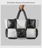 Women's Lightweight Black and White Checkered Tote – Soft, Down-Filled Shoulder Bag