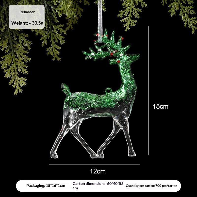 Green Glitter Christmas Hanging Ornament Sparkling Reindeer/High Heel/Tree /Snowflake Designs Pendants With Ribbon Decor