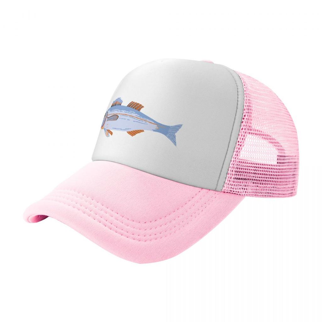 Fish Illustration Trucker Hat Breathable Polyester Outdoor Fishing Adjustable Cap Adult