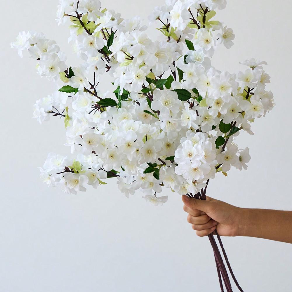 Ramuri Artificiale de Cireș în Flori 27.6'' Albe Flori Artificiale de Cireș Ramuri de Piersic Tulpini Înalte de Mătase pentru Decorarea Casei, a Livingului, a Mesei din Sala de Mese