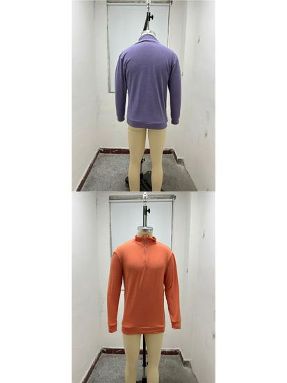 New Men's Autumn V-Neck Long Sleeve Plush Zipper Casual Polo Shirt