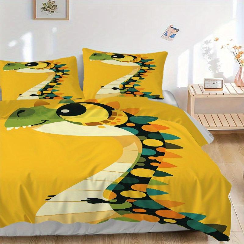 3pcs Dino Prints Colorful Bedding Cover Set, Fashion Classic Popular Print Bedding Set, Soft Comfortable, All Season Use, For Bedroom,