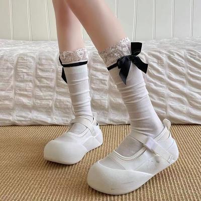Autumn Lolita Cute Socks Student Mid-calf Pile Socks Sweet Bow Lace Socks