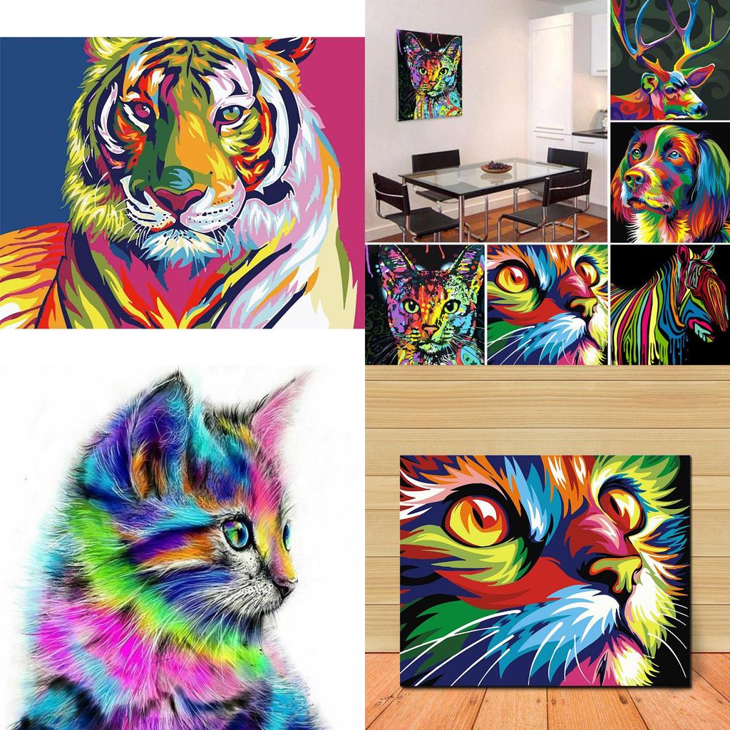 Vibrant Abstract Tiger And Lion Canvas Art For Modern Living Room Decor 40x30cm
