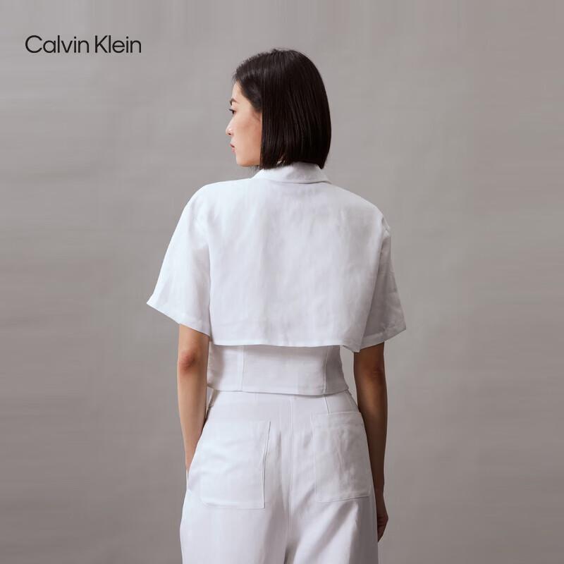 

Calvin Klein Jeans Women s Linen Blend Logo Short Sleeve Shirt XS