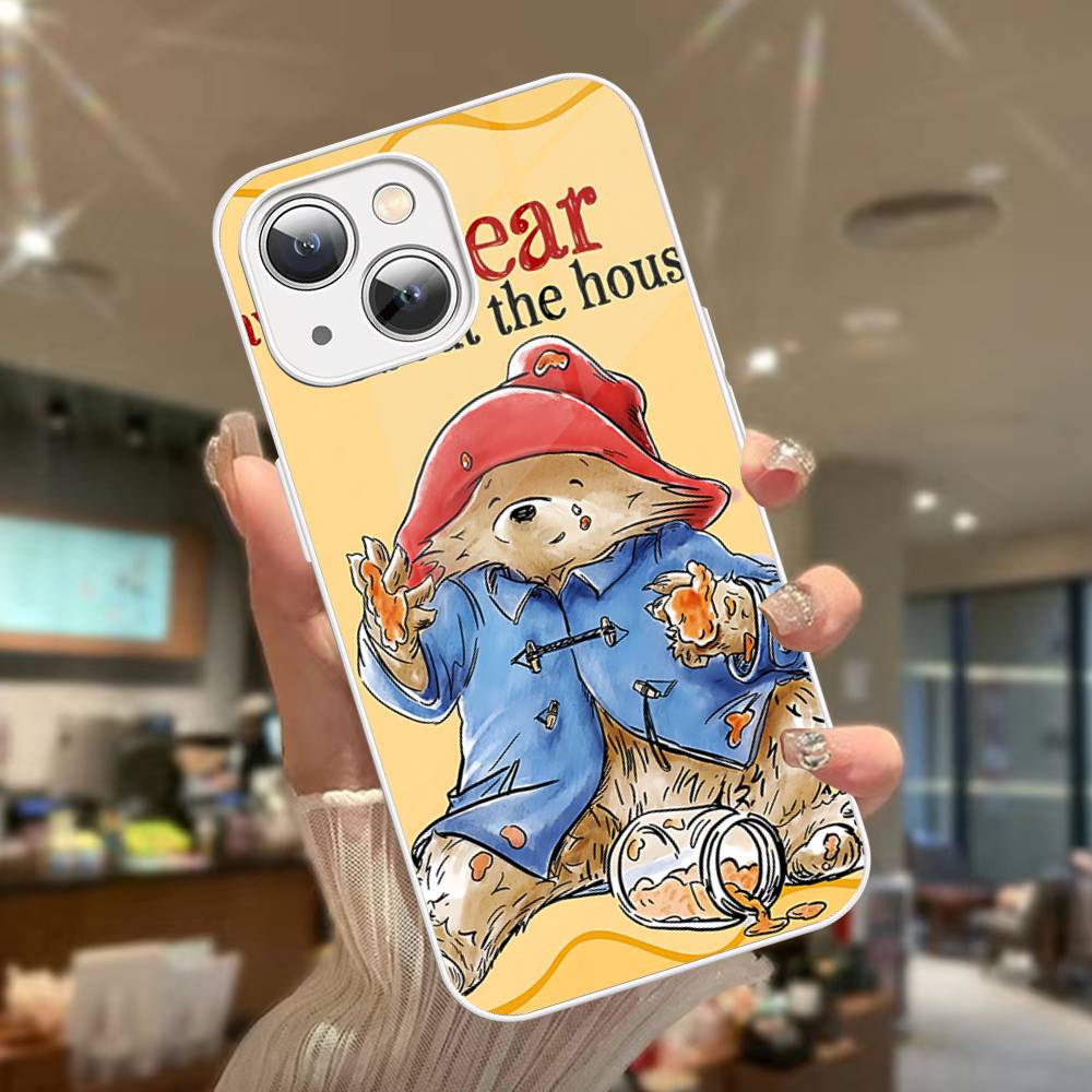 Cute P-Paddingtons Bear For IPhone 14 13 12 Mini 11 Pro XS Max X XR 14 Plus Tempered Glass Cover