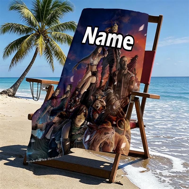 Custom Name Personalized Final Fantasy Print Beach Towel, for Trip Camping Beach Party Home Decor, Birthday Gift for Family & Friends