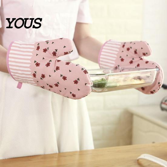 Soft Comfortable Baking Mitts Set Oven Mitts, Heat Resistant Kitchen Gloves for Women, 100% Cotton Anti Essentials Hot Pans Scald Non-Slip Padded