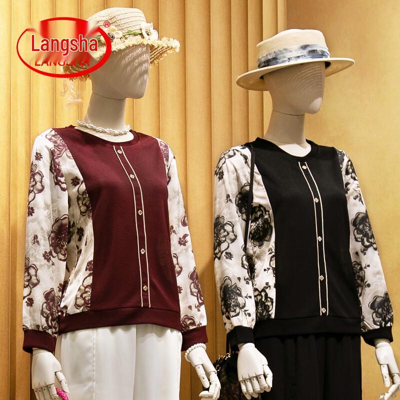 LangSha Women s Floral Print Long Sleeve Round Neck Top 2XL