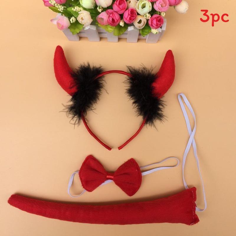 Halloween Animal Tiger Headpiece With Red Horns Demon Headband Cosplay For