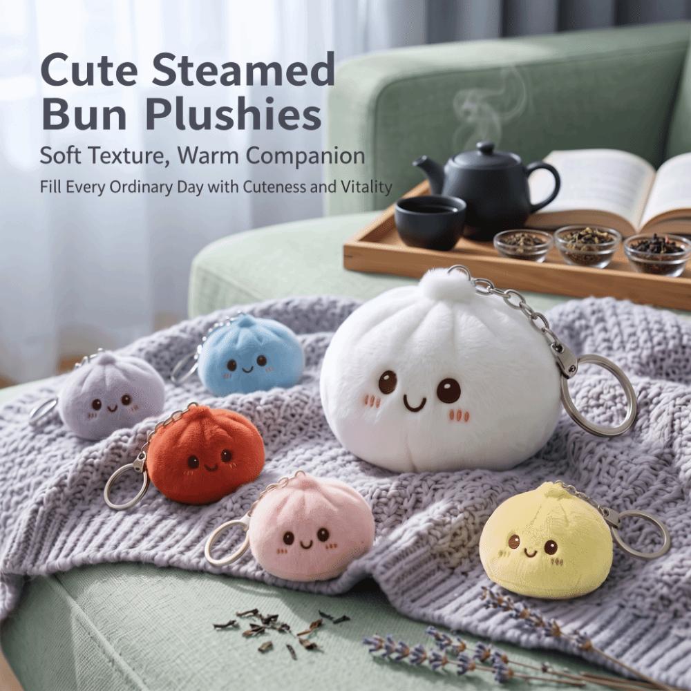 Soft Fluffy Plush Squishy Keychain Plush Steamed Buns Keyring  Relaxing Gift