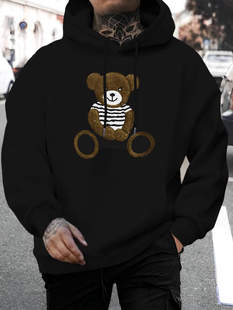 2025 Unisex Casual Versatile Style Fashion Hoodie with Bear Pattern Print - Casual Pullover, Kangaroo Pocket, Stretch Fabric, Machine Washable - Perf