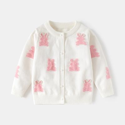 Pull cardigan doux pour filles, pull simple boutonnage lapin pour enfants de printemps