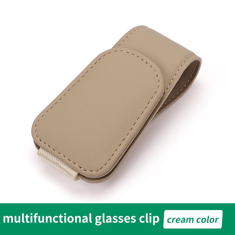 Car Sun Visor Eyeglass Hanger Clip Universal Leather Glasses Ticket Card Holder Sunglasses Storage Clip Multi-Function Accessory
