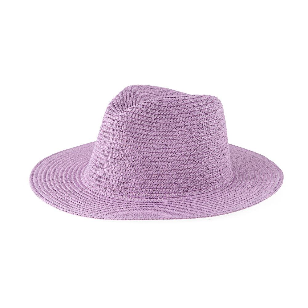 Straw Hat Solid Color Straw Top Hat Women, Seaside Beach Sunshade Sun Protection Panama Jazz Hat